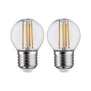 Deux ampoules LED transparentes avec filaments jaunes visibles et base argentée pour éclairage économique