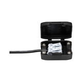 Black plastic connector housing with open lid and white terminal block for LED lighting cable connection.