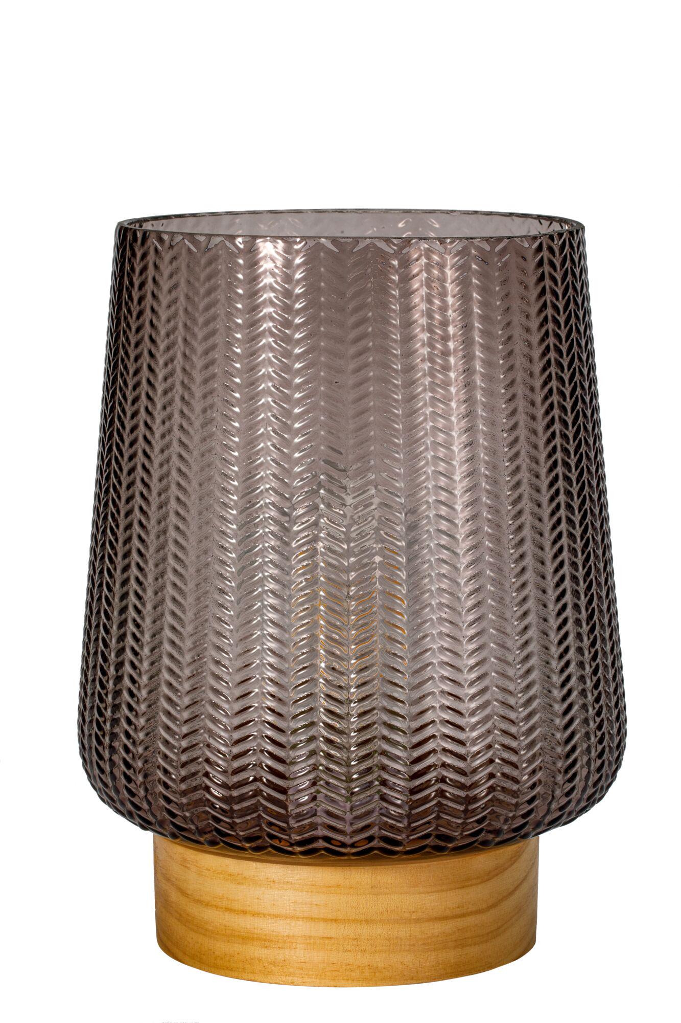 Pauleen Tischleuchte Sweet Glamour E27 2700K 40lm 0,8W Taupe Braunes Glaswindlicht mit Muster auf hellem Holzsockel, dekorative Wohnaccessoire für stimmungsvolle Beleuchtung