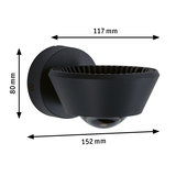 Black metal wall light with spherical glass and dimensions 152x117x80 mm for indoor lighting