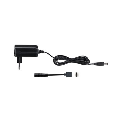 Zwarte stroomadapter met kabel en connector voor LED-verlichting, stroomvoorziening accessoire.