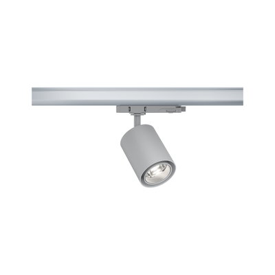 Modern grey metal LED spotlight on track system for flexible room lighting solutions