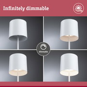 White dimmable floor lamp with cylindrical metal shade for living room lighting