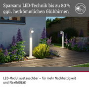 Weiße LED-Außenleuchten im Garten mit energiesparender Technik und moderner Beleuchtung