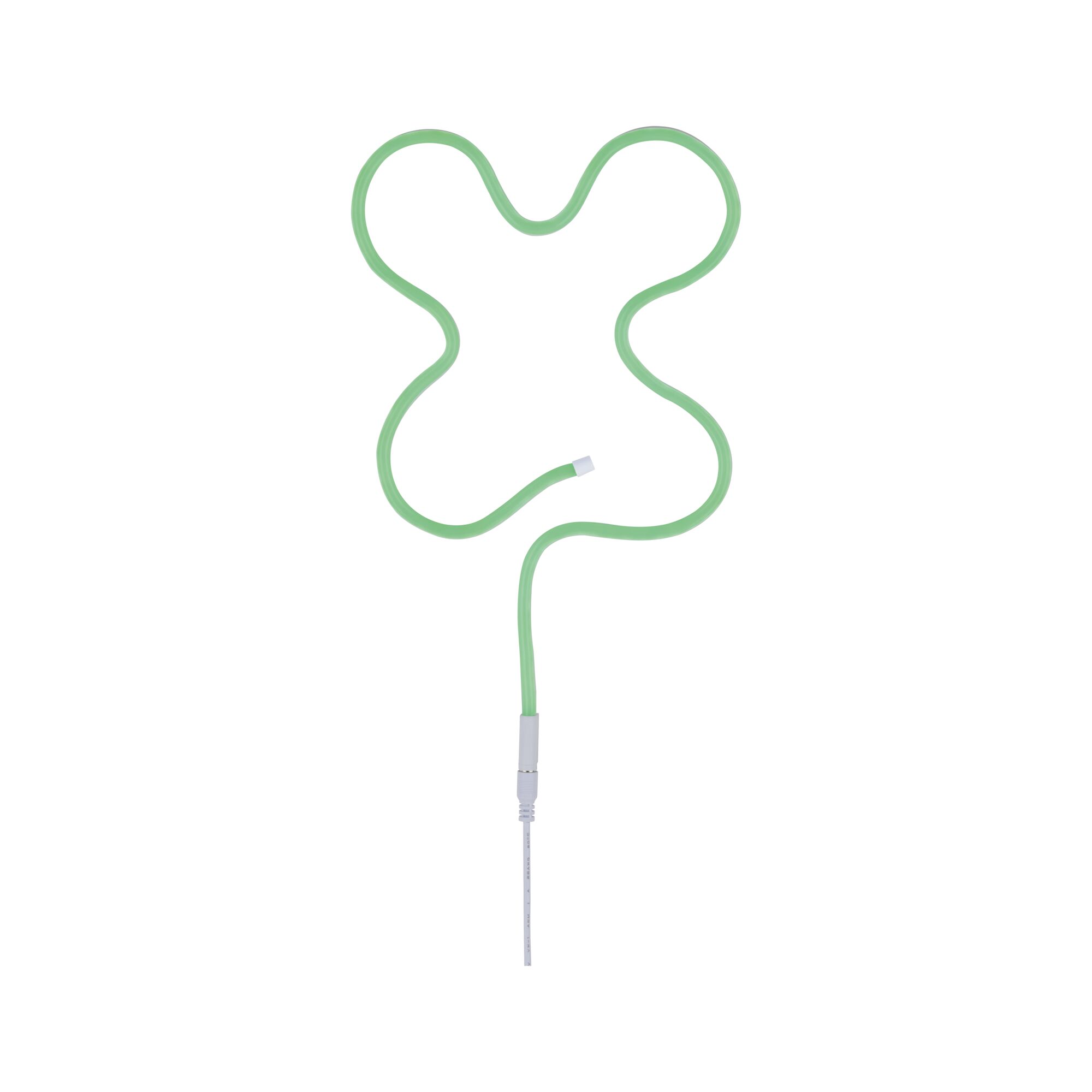 Flexible green LED light strip with white connector cable for decorative lighting use.