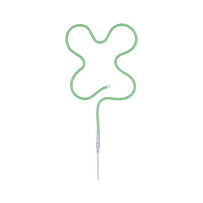 Flexible green LED light strip with white connector cable for decorative lighting use.