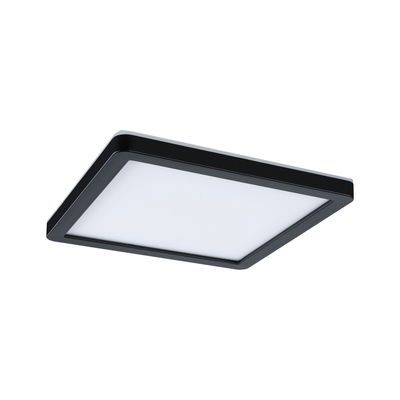 Black square LED ceiling light with white plastic diffuser for modern indoor lighting solutions
