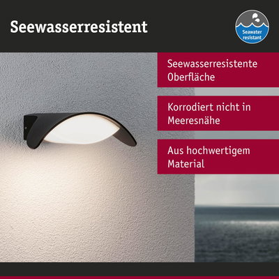 Schwarze Wandlampe mit seewasserresistenter Oberfläche, korrosionsfrei und hochwertigem Material