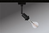 Spot LED noir sur rail avec adaptateur de douille amovible et ampoule transparente