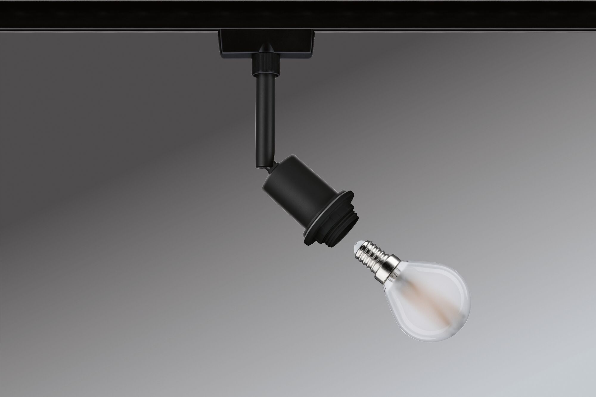 Schwarze LED-Schienenleuchte mit abnehmbarer Glühbirne für flexible Beleuchtungslösungen