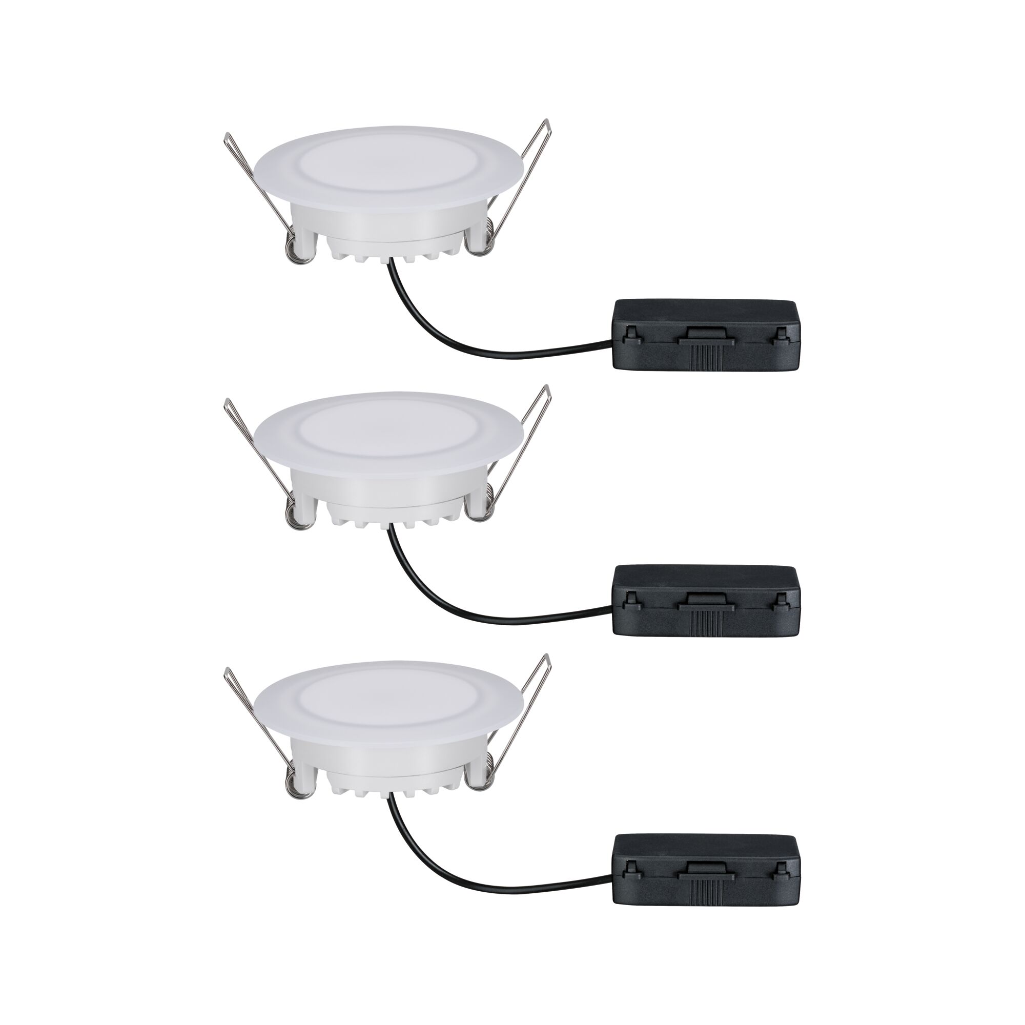 Ensemble de spots encastrés LED ronds blancs avec ressorts métalliques et boîtier de connexion noir pour éclairage intérieur