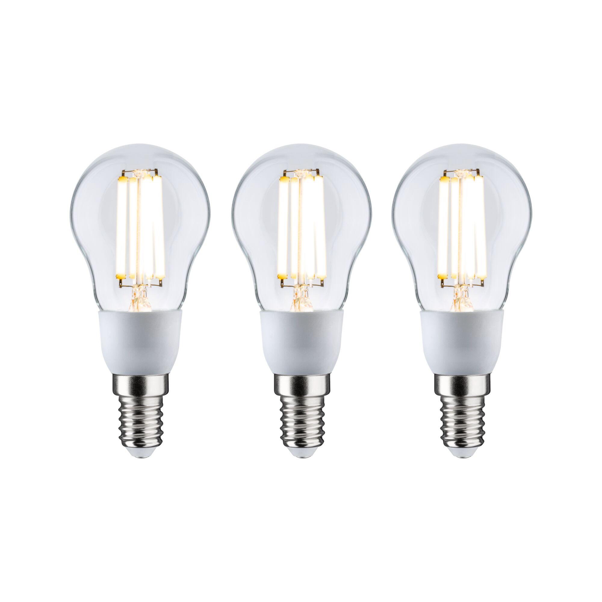 Efficient-Line Filament 230 V Sphérique LED E14 Kit de 3 100mm 3x525lm 3x2,5W 3000K Clair Trois ampoules LED en verre transparent avec culot E14 pour un éclairage économique