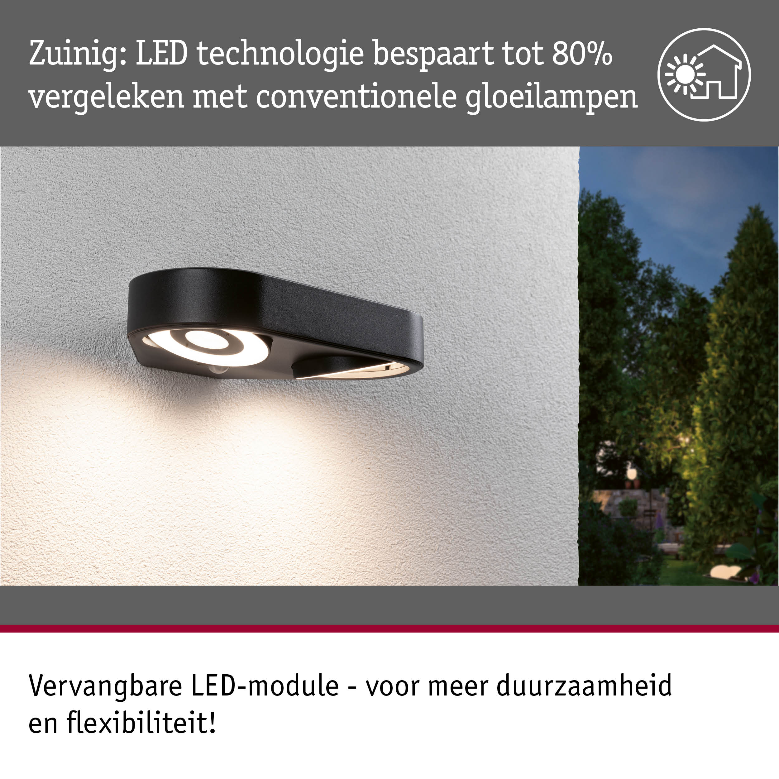 Zwarte LED-buitenwandlamp met energiebesparende technologie en vervangbare module voor flexibiliteit