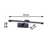 Schwarze LED-Wandleuchte aus Metall mit 415 mm Breite und 175 mm Ausladung für moderne Innenbeleuchtung
