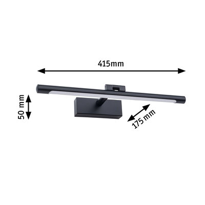 Schwarze LED-Wandleuchte aus Metall mit 415 mm Breite und 175 mm Ausladung für moderne Innenbeleuchtung