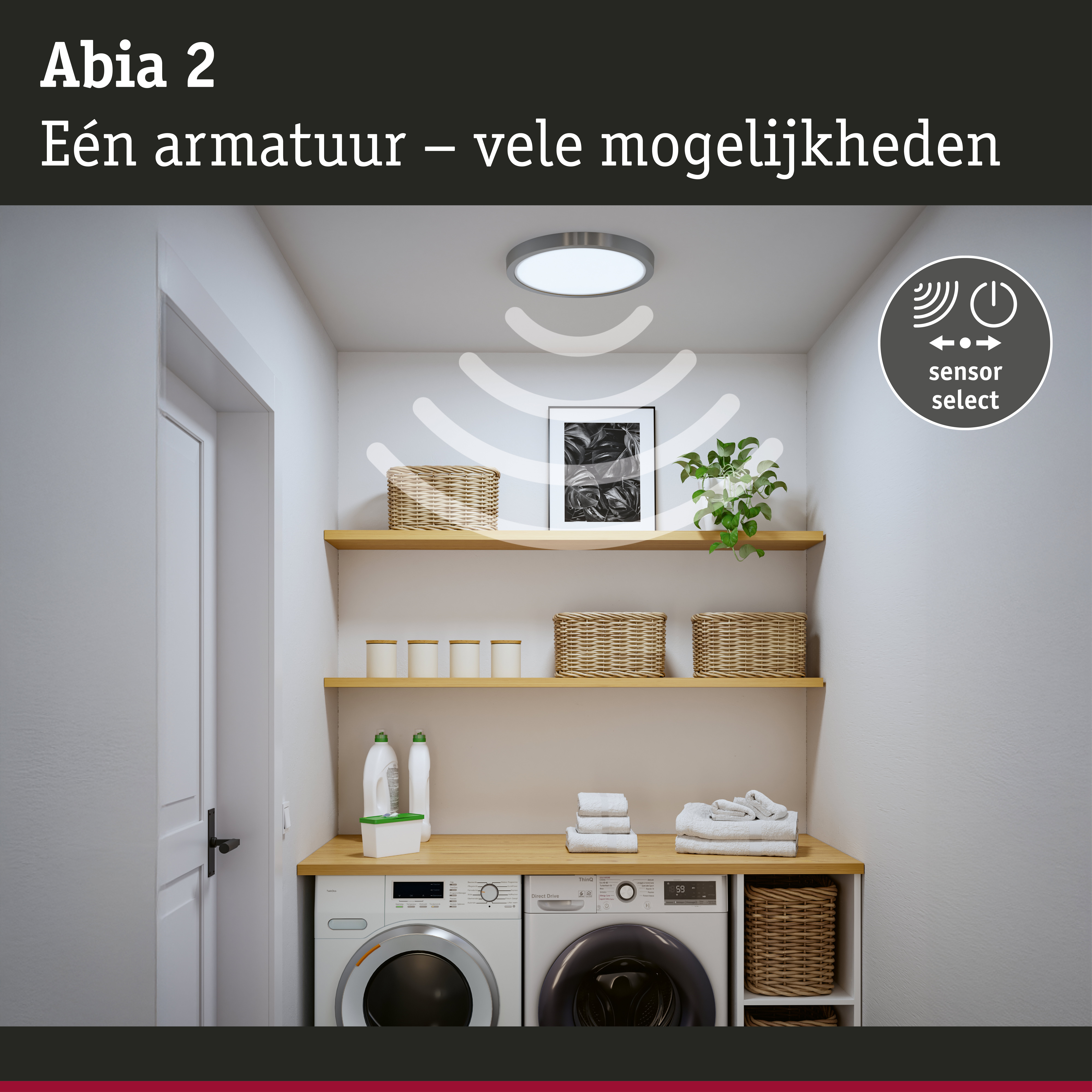 LED-paneel Abia 2 White Select Schemergestuurde bewegingsmelder (HF) rond 400mm 16W 1400lm 2700 - 4000K Chroom mat