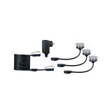 Ensemble d'éclairage LED de jardin noir avec trois spots encastrés et câbles pour extérieur.