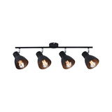 Zwart metalen plafondspot met vier lampen en warm wit LED-licht voor woonruimtes