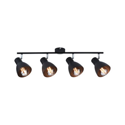 Plafonnier noir à quatre lampes en métal avec éclairage LED blanc chaud pour intérieur