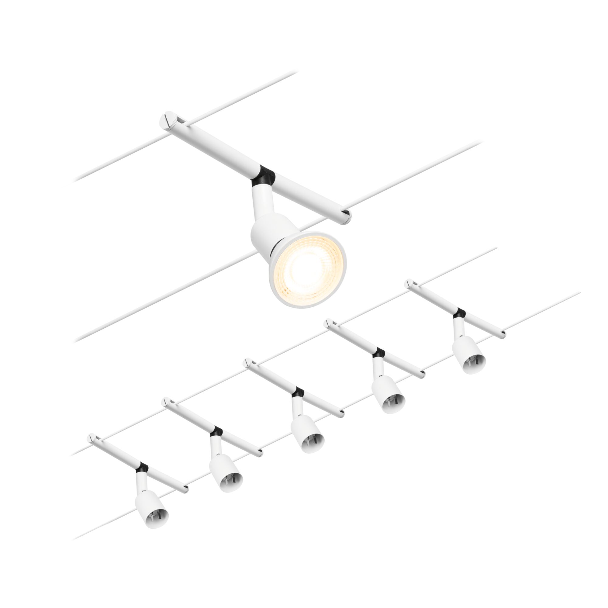 Witte metalen LED-kabelspot met verstelbare kop voor moderne binnenverlichting