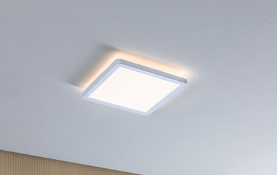 Square white LED ceiling light with indirect glow for modern interior lighting