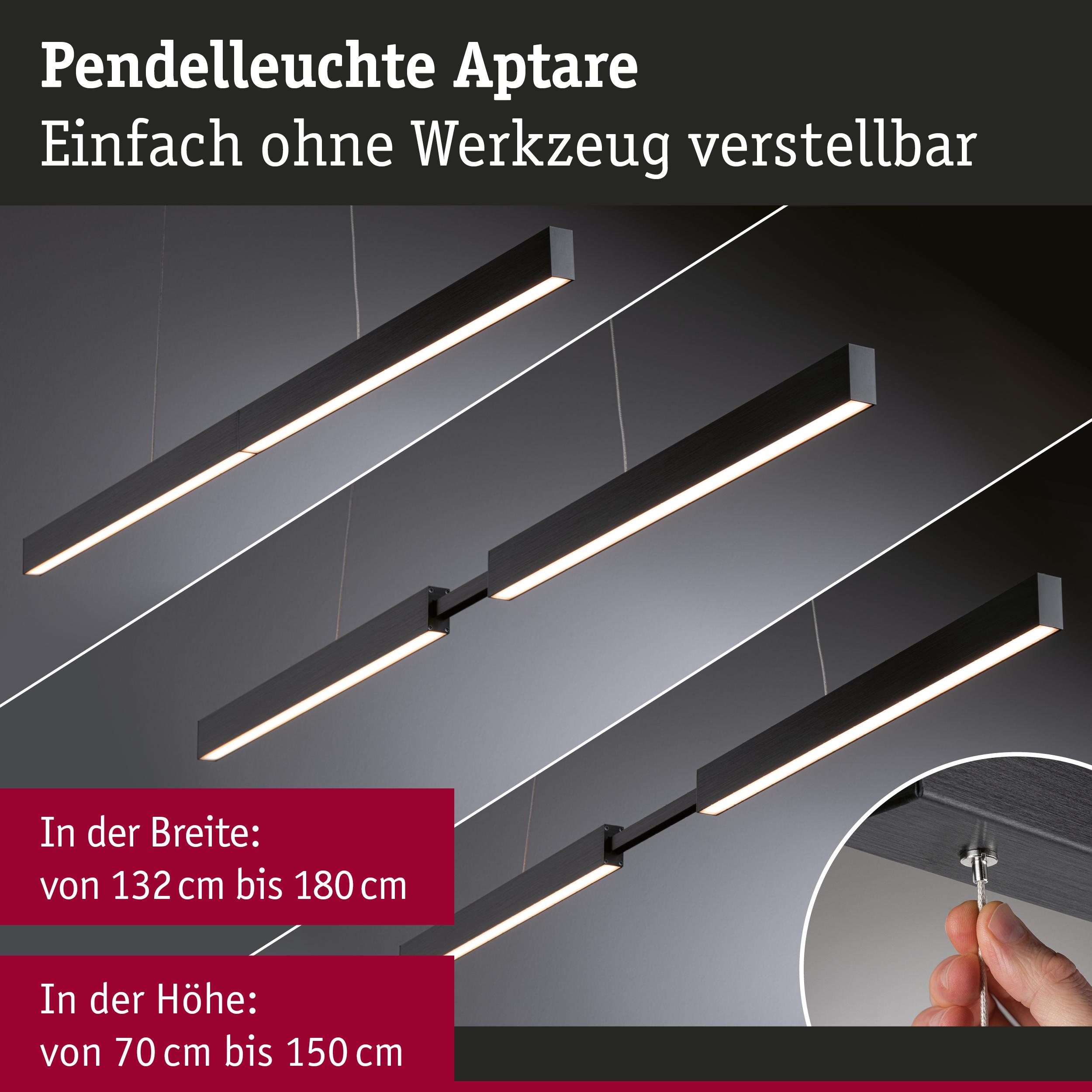 Pendelleuchte Aptare in Schwarz mit LED-Licht, höhen- und breitenverstellbar ohne Werkzeug