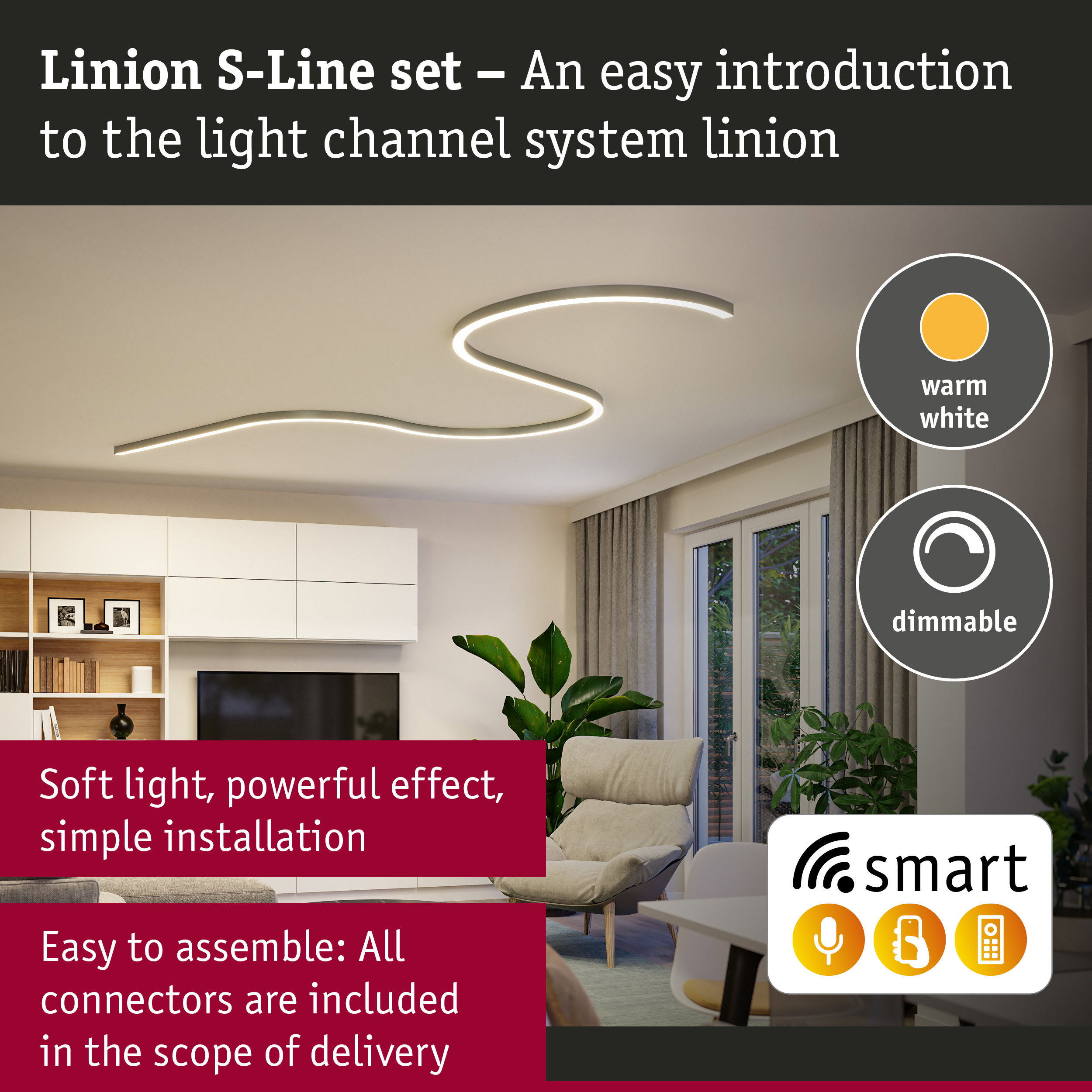 Linion Light Channel Smart Home Zigbee 3.0 S-shape Complete Set 230/24V W 3000K Chrome matt