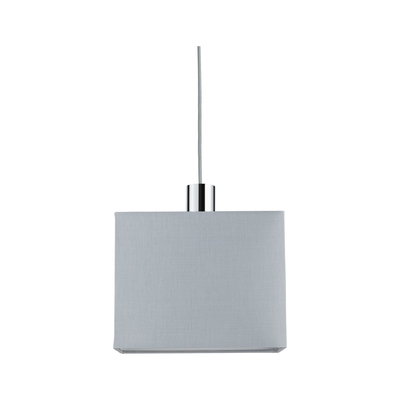 Modern pendant lamp with grey fabric shade and chrome metal holder for stylish home lighting
