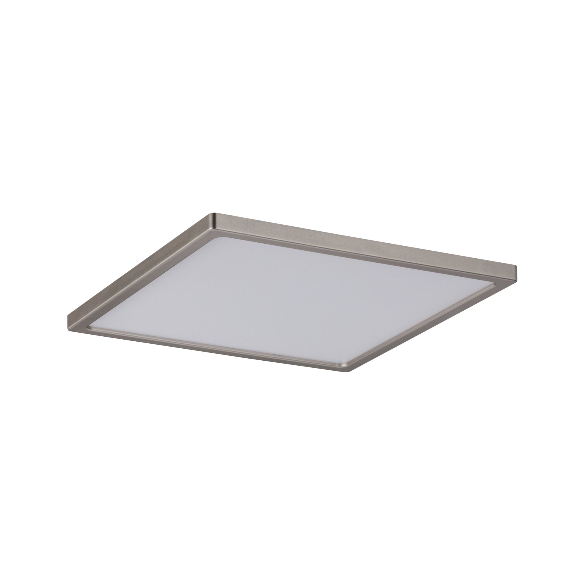 Quadratische LED-Deckenleuchte mit silbernem Aluminiumrahmen und weißem Diffusor für modernes Lichtdesign