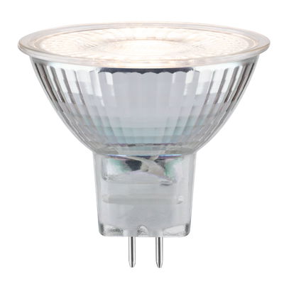 Clear glass LED reflector bulb with two metal pins, energy-efficient lighting solution