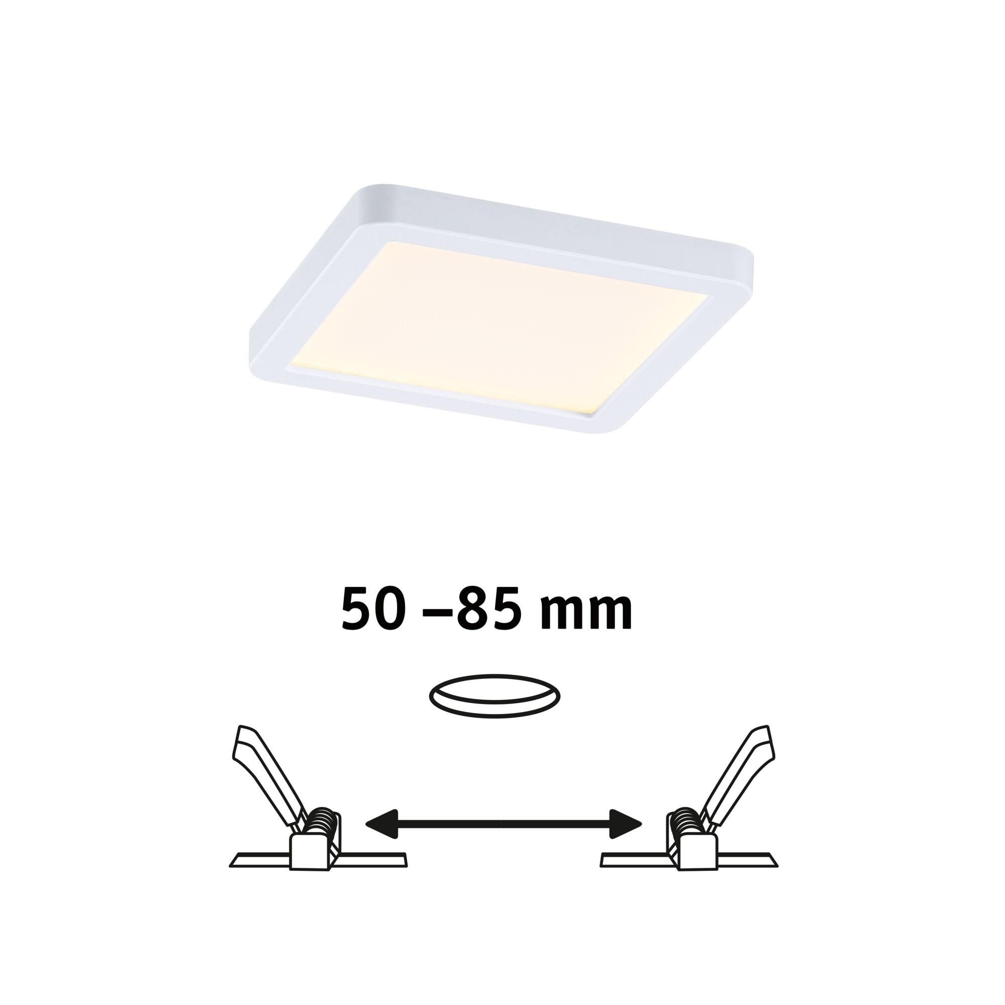 Weißes quadratisches LED-Deckenpanel mit einstellbarem Einbaumaß 50-85 mm für moderne Beleuchtung