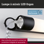 Lampe LED noire pour salle de bain avec prise de courant intégrée et diffuseur blanc pour miroir