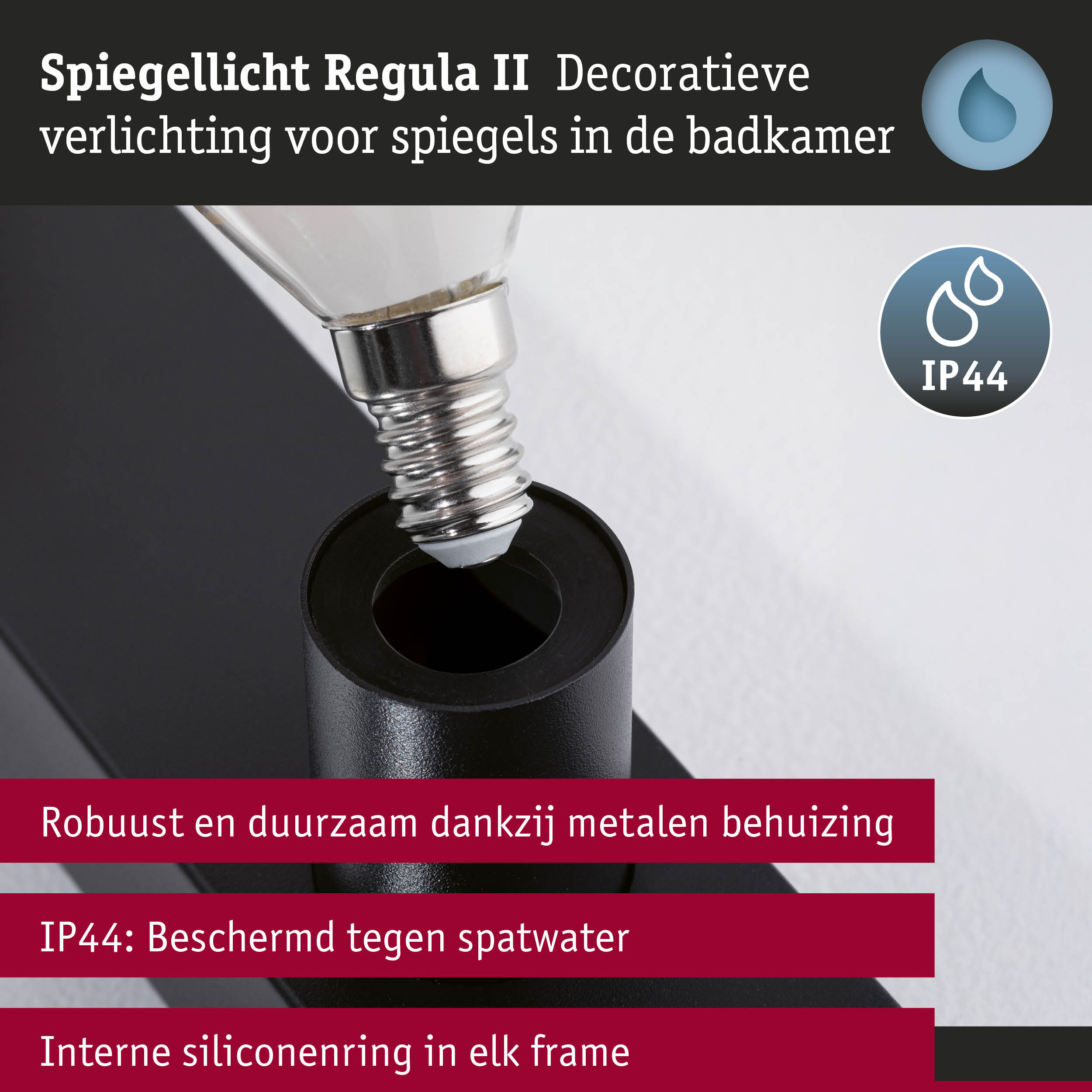 Set LED-spiegellamp Regula II Inclusief fluorescentielampen 3-vlammig IP44 E14 2700K 3x470lm 230V 3x4,5W dimbaar Zwart/Opaal