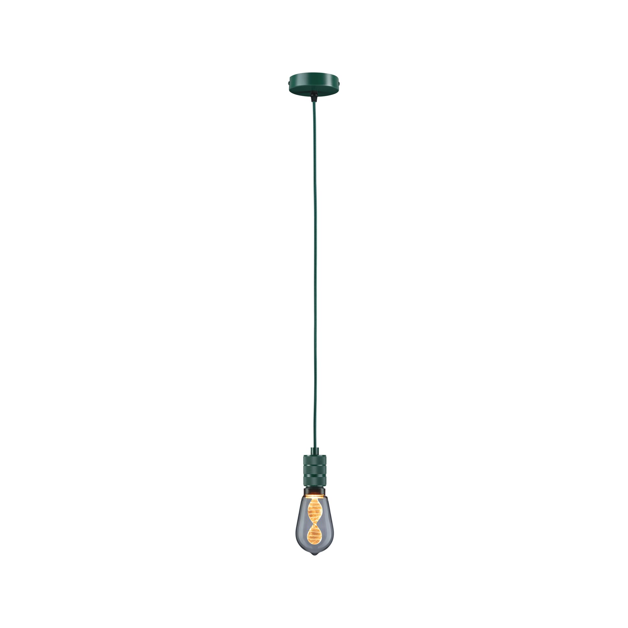 Green metal pendant light with decorative bulb for stylish modern home lighting