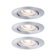 Runder Einbaustrahler aus gebürstetem Aluminium in Silber mit LED-Lichtquelle für moderne Beleuchtung
