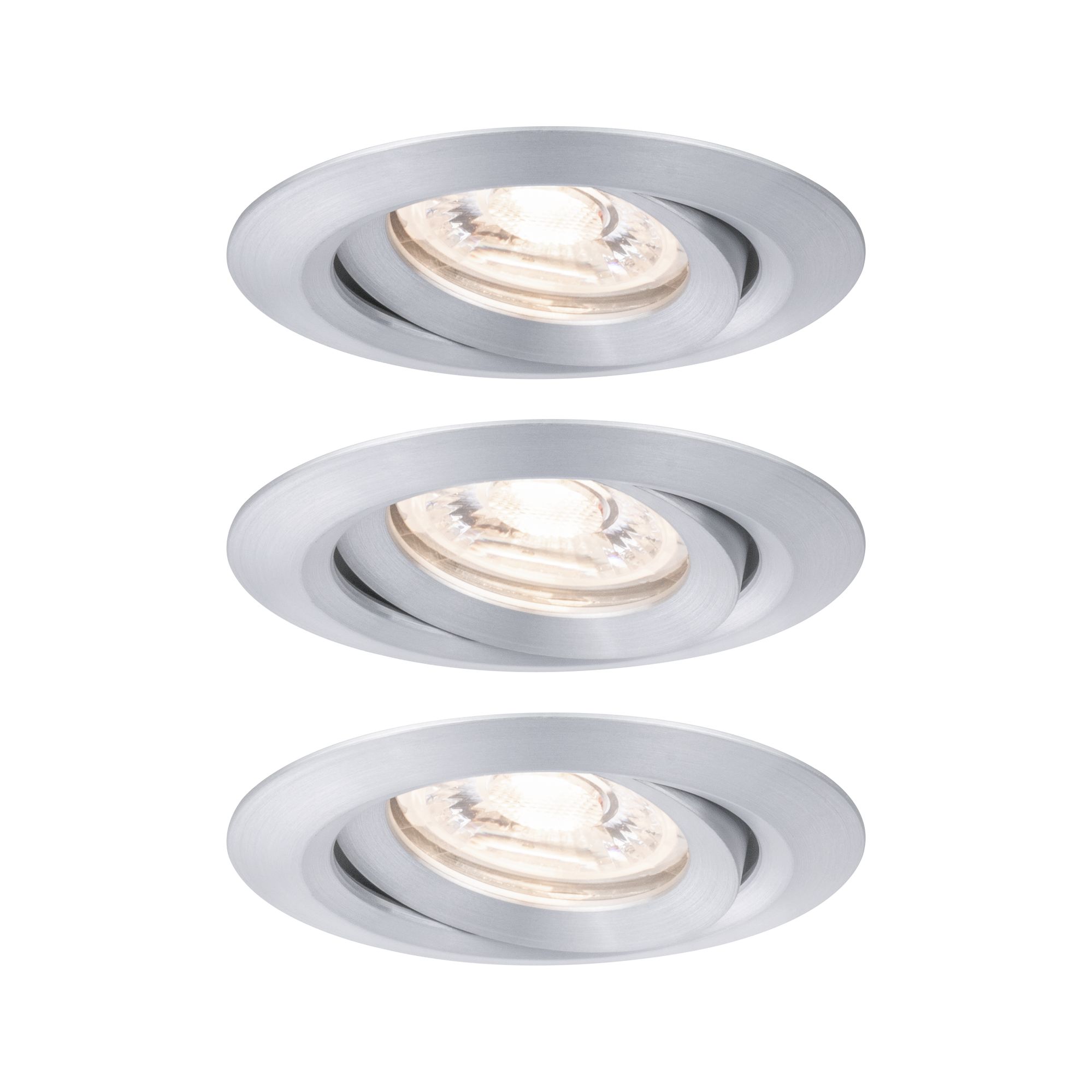 Runder Einbaustrahler aus gebürstetem Aluminium in Silber mit LED-Lichtquelle für moderne Beleuchtung