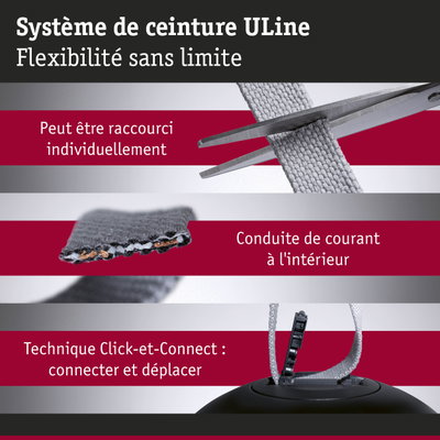 Système de ceinture ULine flexible en textile gris avec technique Click-Connect et conduction électrique interne