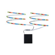 Bunte LED-Lichtstreifen mit Steuergerät und schwarzer Batteriebox für flexible Raumbeleuchtung