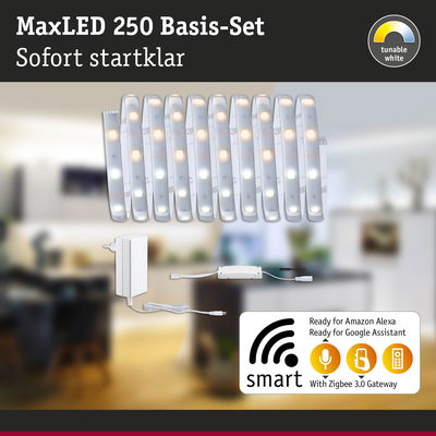 MaxLED 250 Basis-Set mit weißen LED-Streifen und Netzteil, smart steuerbar mit Alexa und Google Assistant