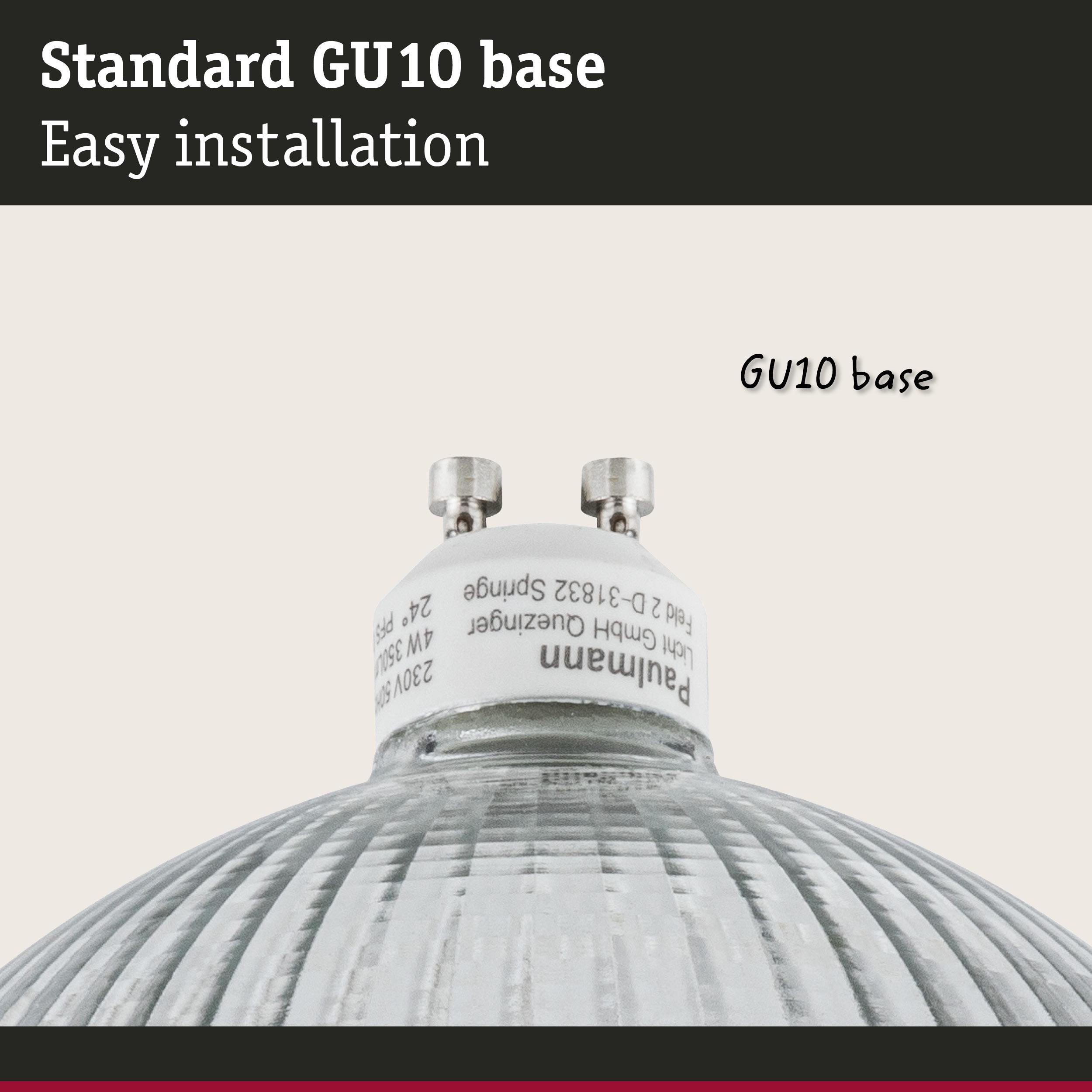 Close-up of a GU10 glass lamp base with white socket for easy installation lighting