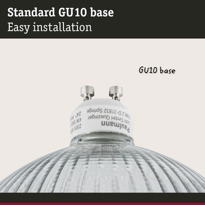 Close-up of a GU10 glass lamp base with white socket for easy installation lighting