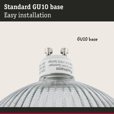 Close-up of a GU10 glass lamp base with white socket for easy installation lighting