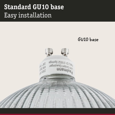 Close-up of a GU10 glass lamp base with white socket for easy installation lighting