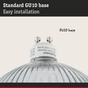 Close-up of white GU10 lamp base with metal contacts for easy installation in lighting fixtures