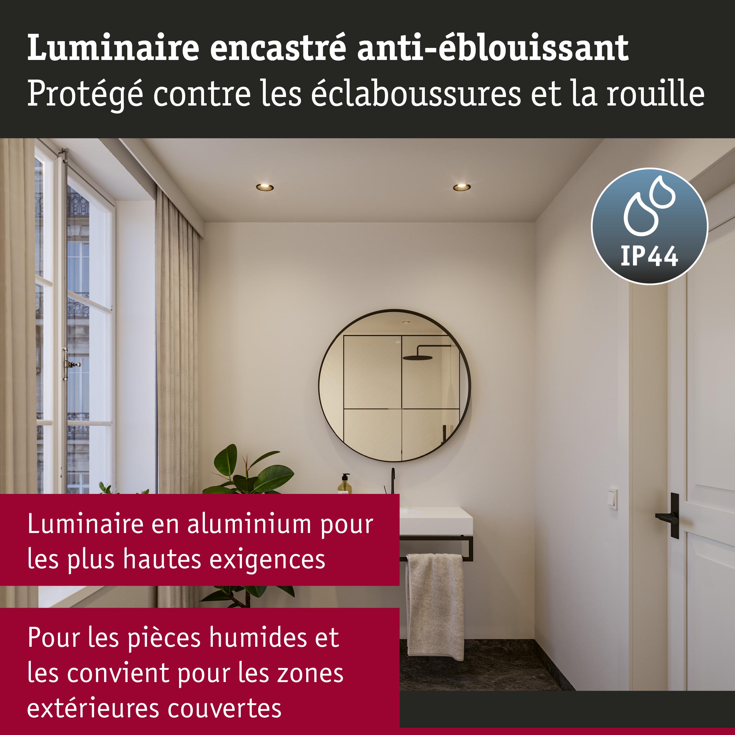 Luminaire encastré en aluminium anti-éblouissant avec protection IP44 pour pièces humides et zones extérieures couvertes