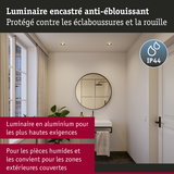 Luminaire encastré en aluminium anti-éblouissant avec protection IP44 pour pièces humides et zones extérieures couvertes