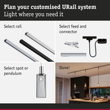 Guide to customising URail lighting system with rails, connectors and black metal pendant lamp