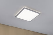 Modern square LED ceiling light with white plastic frame and warm white light for living spaces