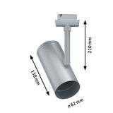 Silberner LED-Spot aus Metall mit 210 mm Höhe und 62 mm Durchmesser für moderne Innenbeleuchtung