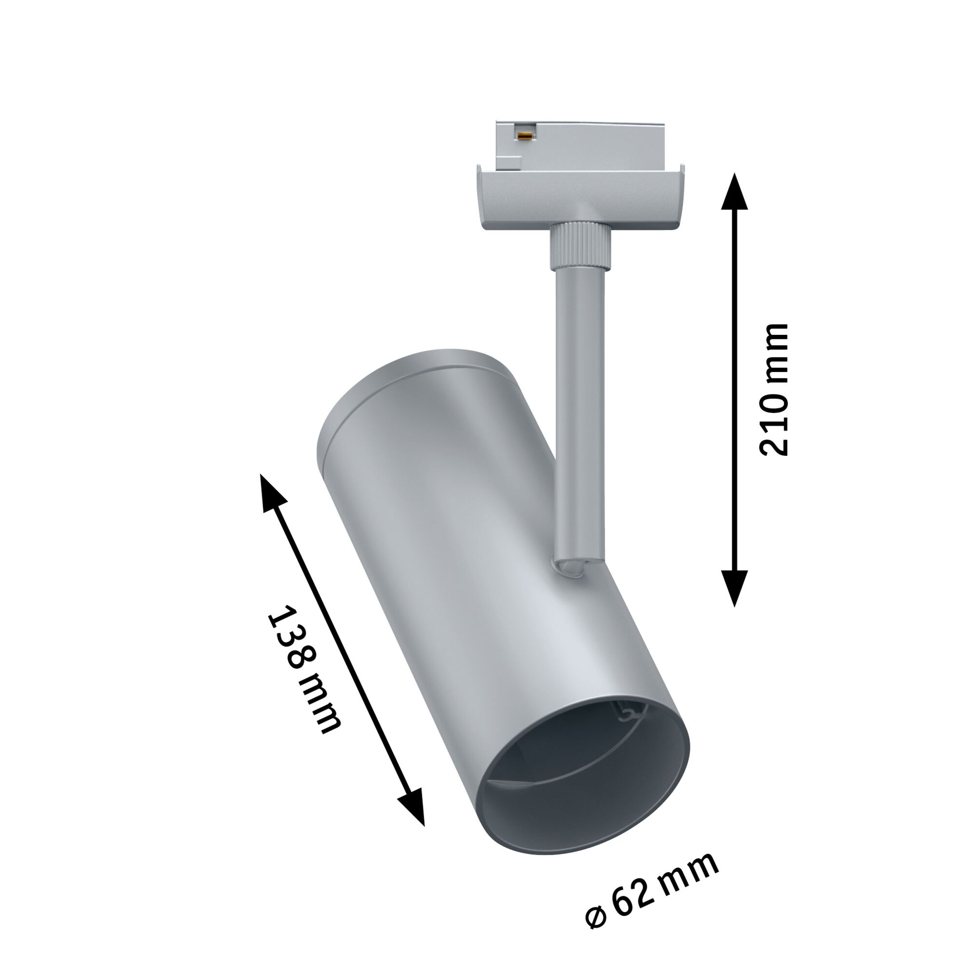 Silberner LED-Spot aus Metall mit 210 mm Höhe und 62 mm Durchmesser für moderne Innenbeleuchtung